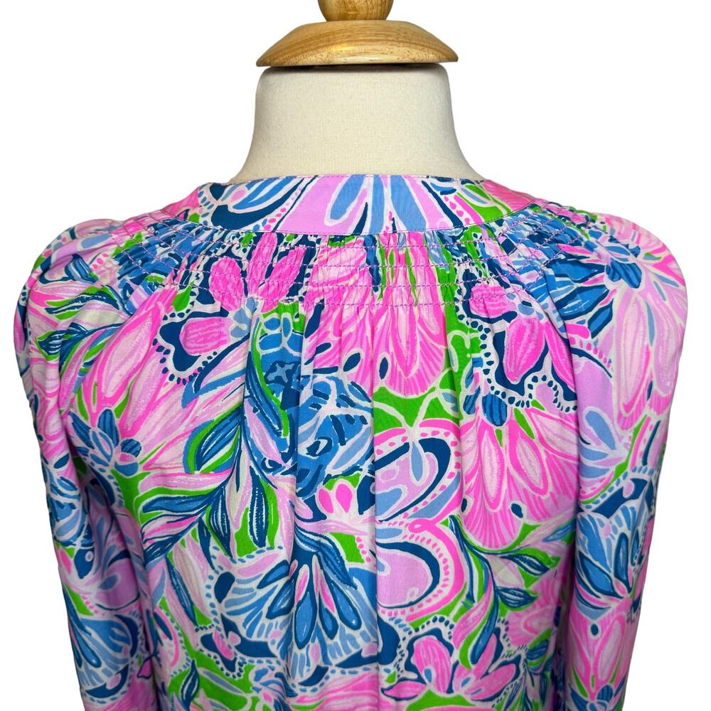 Lilly Pulitzer Elsa Silk Long Sleeve Top Gecko Green Tiger Sunrise Size Small - Picture 10 of 14